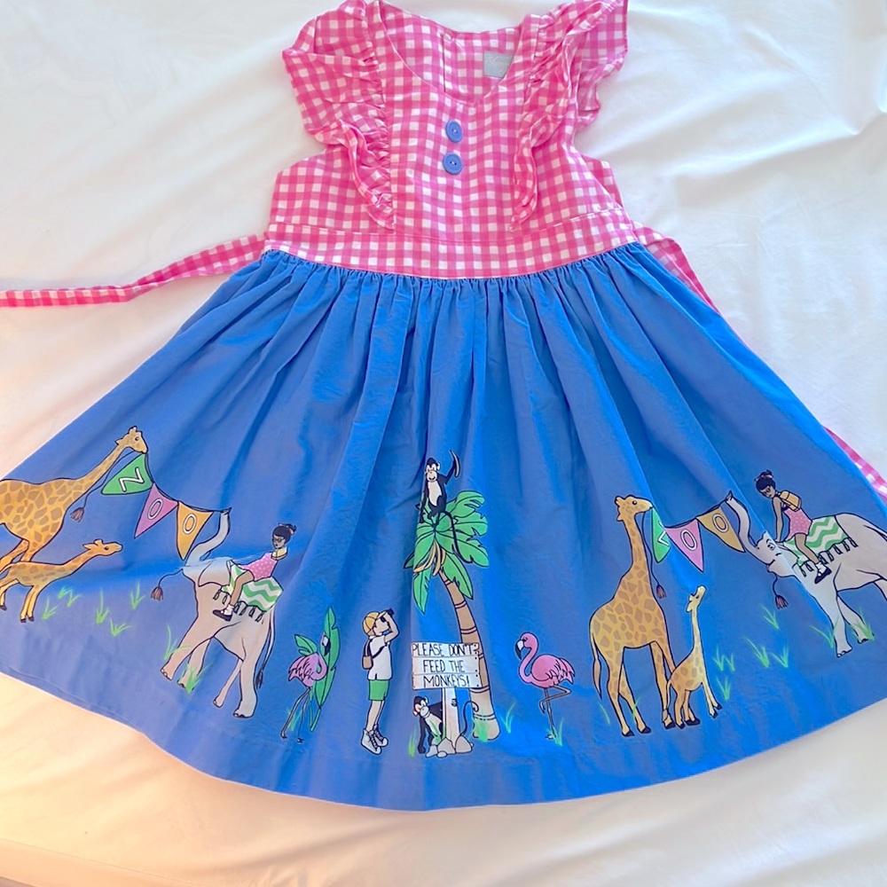 Eleanor Rose Pink Gingham Top Blue Safari Print Skirt Kids Dress